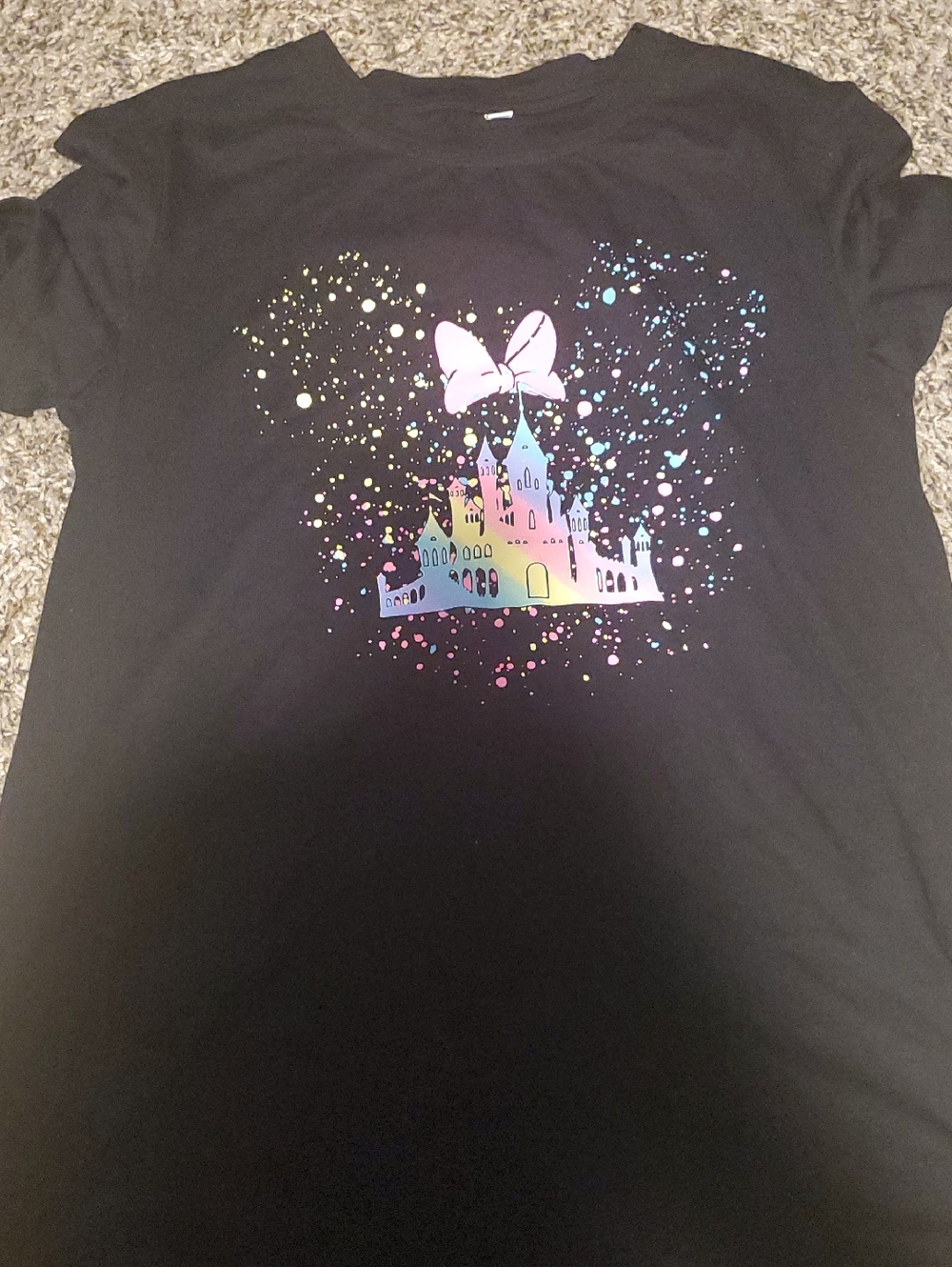 Girls Black Tee with Pastel Castle and Bow Graphic